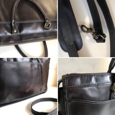 30年愛用のレザーバッグ 補修 染め直し（ブラウンからブラックにカラーチェンジ）